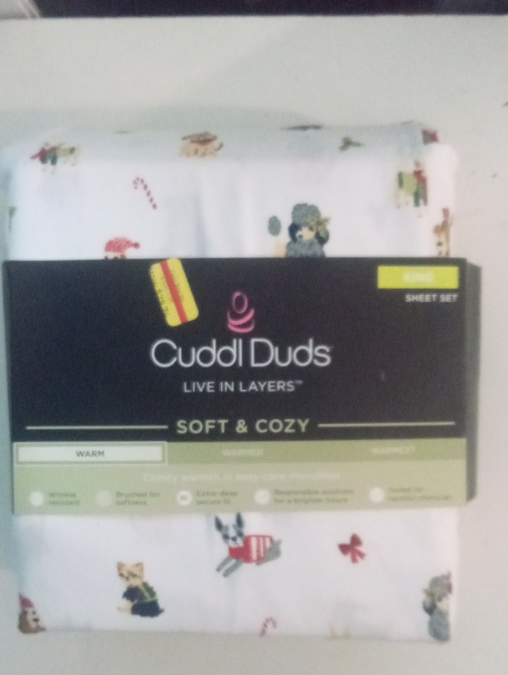 Cuddl Duds Winter Theme Sheet Set King Holiday Dog Print NWT